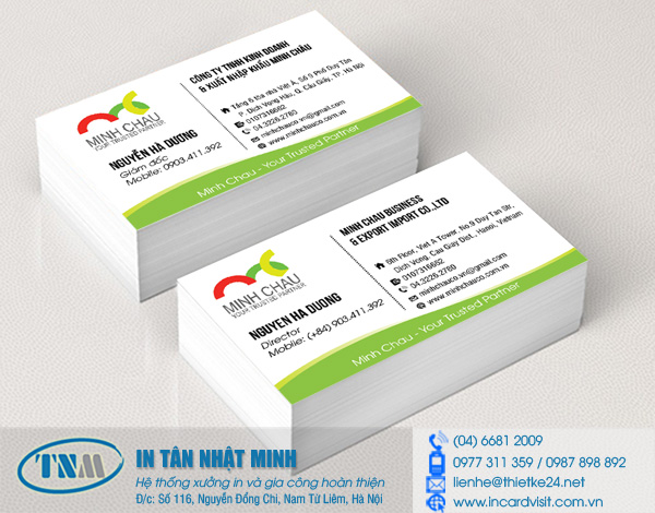 Mẫu thiết kế và in card visit lĩnh vực xuất nhập khẩu cho công ty Tân Nhật Minh